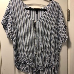 Button + Tie Striped Universal Thread Blouse